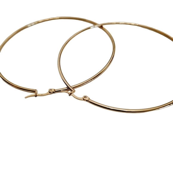 Gold hoop earrings Oversized wide Stainless steel casual lightweight 💖2/$30 - Picture 9 of 13